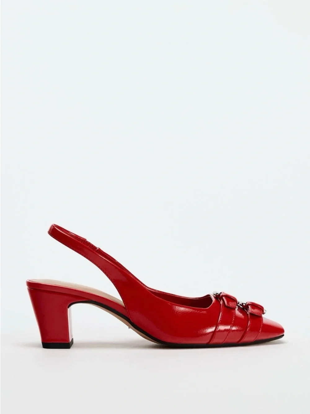 Zara Red Buckle Block Heel Slingback - Size 40 - Picture 2 of 8